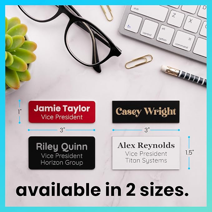 ExcelMark Custom Name Tag - Engraved Name Badge with Pin or Magnetic Backing, 16 Colors, 6 Fonts, and 2 Sizes to Choose from (Burgundy w/White Letters, 1"x 3")