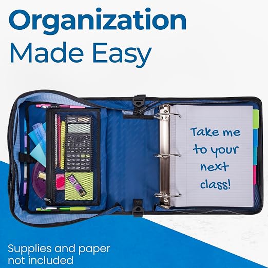 Case-it School Zipper Binder | 3" O-Rings | 600-Sheet | D-146 Desert Night | Mighty Zip Tab, 5-Subject Expanding File Folder, Multiple Pockets, Storage Organizer, Shoulder Strap, Office