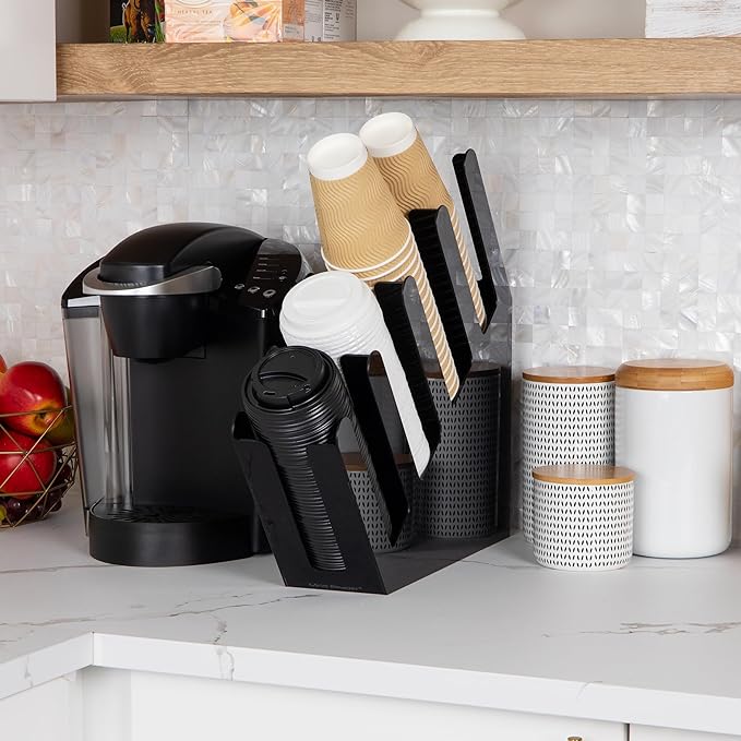 Mind Reader Cup and Lid Dispenser, Countertop Org, Coffee Bar, Beverage Cup, Kitchen, Breakroom, Black