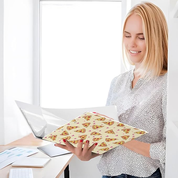 Pizza Cheese Yellow Round Ring Binders 1.5 Inch Tomatoes Mushroom 3 Ring Clipboard Binder for Office School Work Supplies File Folder Document 200 Sheet Capacity Easy Open 2 Pieces