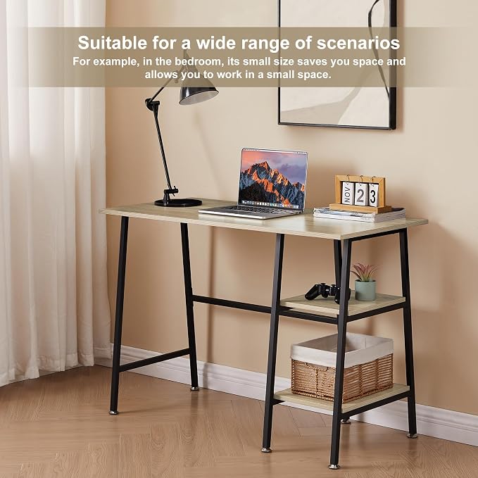 VECELO 43.1 Inch Computer Desk Home Office Oak Study Desk Work Office Table with Shelves Wooden Desk for Bedroom