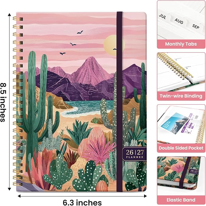 Planner 2026-2027, Jul 2026-Jun 2027 Monthly & Weekly Planner Calendar | 6.3" x 8.5", Hardcover Academic Spiral Pretty School Planning Book for Women, Teacher, Student, Sunset Arroyo