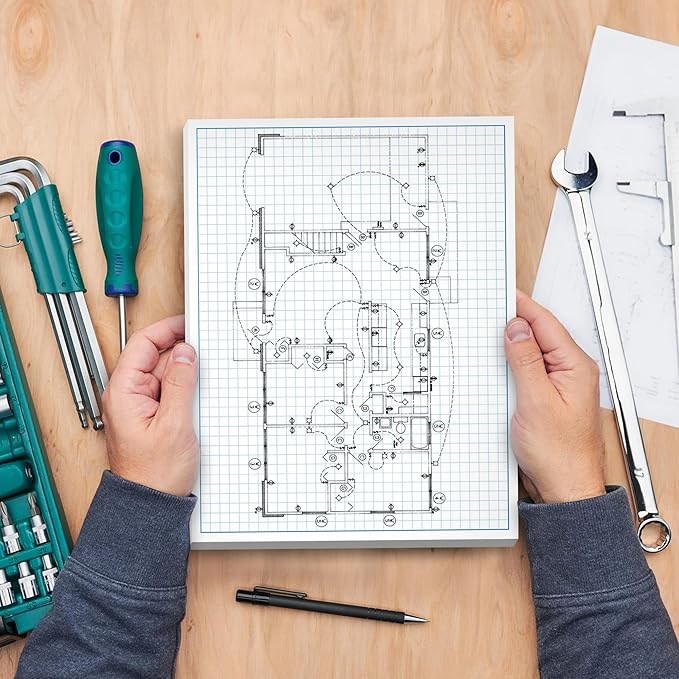 Graph Paper Pad for Blueprint Drawings, Drafting, Engineering Drawing, and Planning - Graph Paper 11x17 Blueprint Quadrille Grid Paper Pads with Blue Lines, High Brightness 50 Sheets (5-Pack)