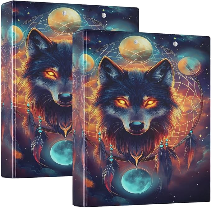 ALAZA 3 Ring Binder Dreamcatcher Wolf Clipboard Round Ring Binder Holds 1.5 Inch Three Binders Heavy Duty Binders for Office Supplies, 1Pack