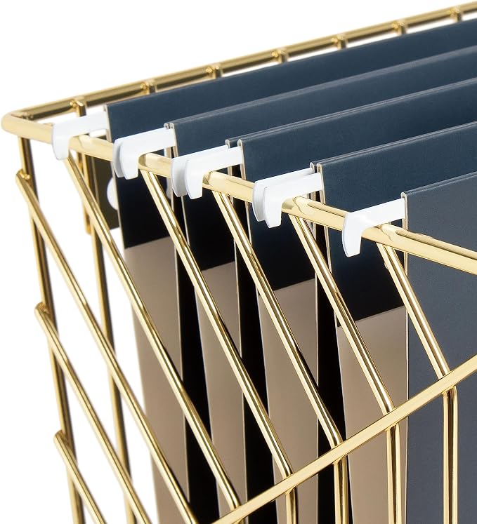 U Brands Wire Metal Hanging File Organizer, Letter Size, Gold Finish