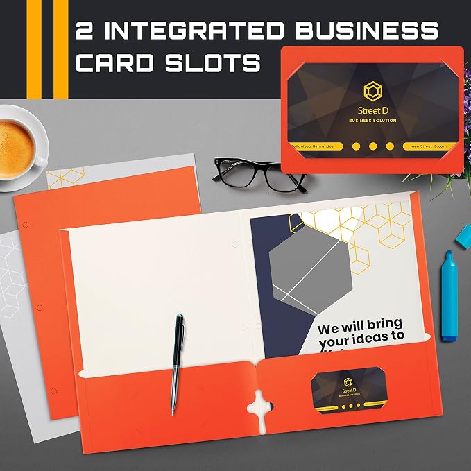 Better Office Products Two Pocket Portfolio Folders, 50-Pack, Orange, Letter Size Paper Folders, 50 Pieces, Orange
