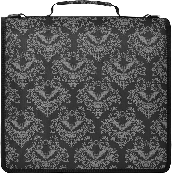 Goth Bats Black Zipper Binder File Organizer Bag 3 D-Ring | with Shoulder Strap, Holds 500 Sheets & 14in Laptop, 3 Ring Binder for Office Supplies