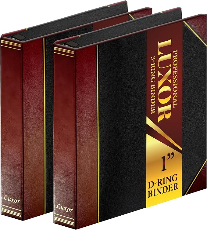 3 Ring Binder 1 Inch, 2 Pack, Heavy Duty Locking D-Ring, Holds 220 Sheets, Letter Size 8.5 x 11, Presentation Binder, Durable Tear-Resistant Polyester, Gold Foil Embossed Cover, Performore, Maroon