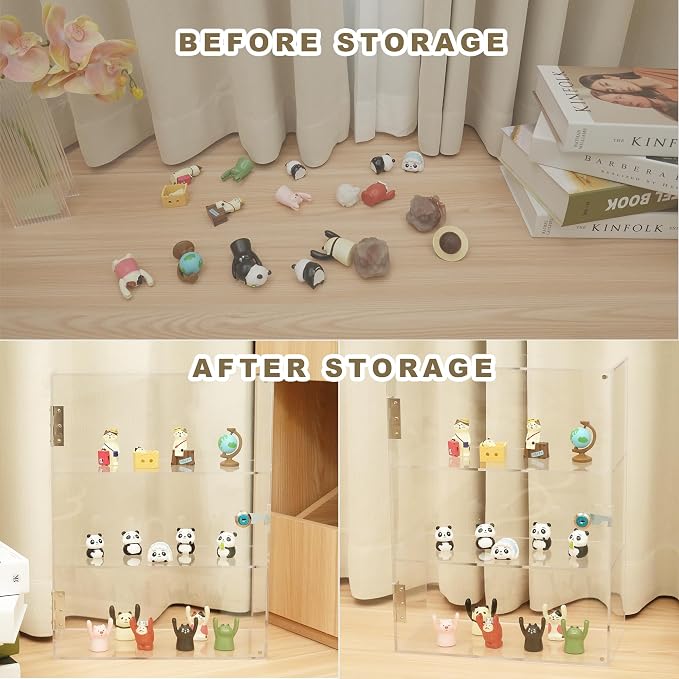 3 Shelf Locking Display Case with Key, Acrylic Countertop Cabinet | Clear dustproof lockable showcase, vitrinas para colecciones, small case for figurine, jewelry, bobblehead, perfume, knife