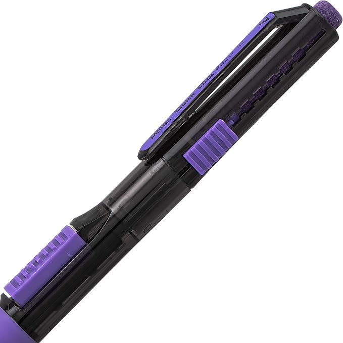 Pentel Quick Click Pop Mechanical Pencil, (0.7mm) Medium 2B Lead, Black Barrel W/Violet Trim Box of 12 (PD217AV)