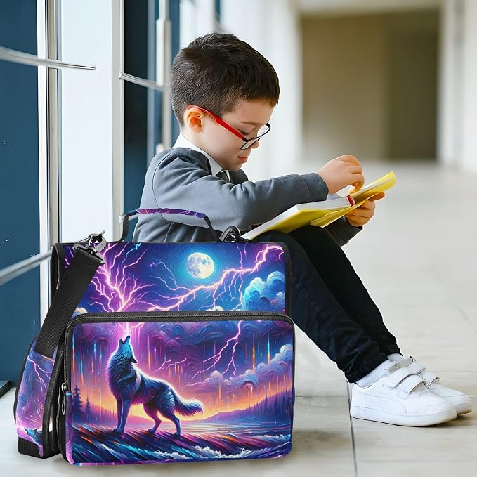 Galaxy Forest Wolves Zipper Binder Bag 3 Ring Binder with Shoulder Strap Zip Up 500 Sheets Capacity Multi Pockets for School Office Supplies
