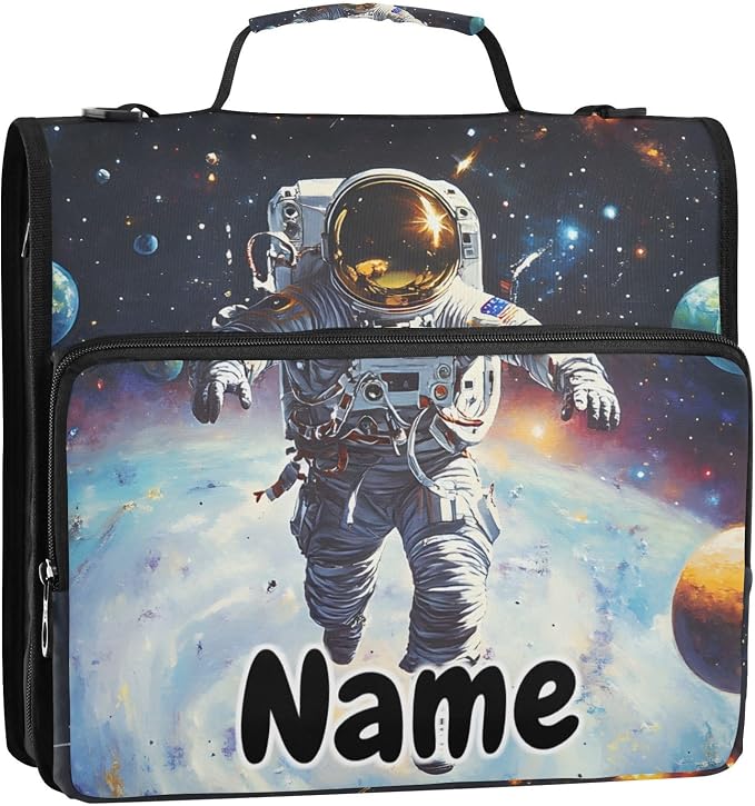 Custom Astronaut in Space Planet 3 Ring Binder Bag 1.5 inch Personalized Name Binder Organizer 500 Sheet Documents Storage for School Office