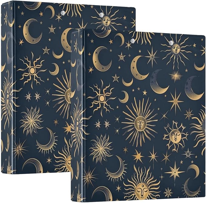 3 Ring Binder, Celestial Sun Moon Bohemian File Folder Holds 200 Sheets File Storage for Women Men School Office Supplie