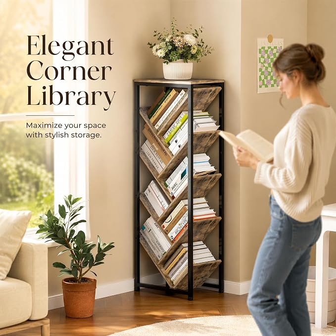 Cutogxon Tree Bookshelf - 9 Tier Floor Standing Tree Bookshelf for Hardcover Books, Small Bookshelf for Small Spaces Bookshelves Wooden Book Storage Organizer Shelves for Bedroom Living Room