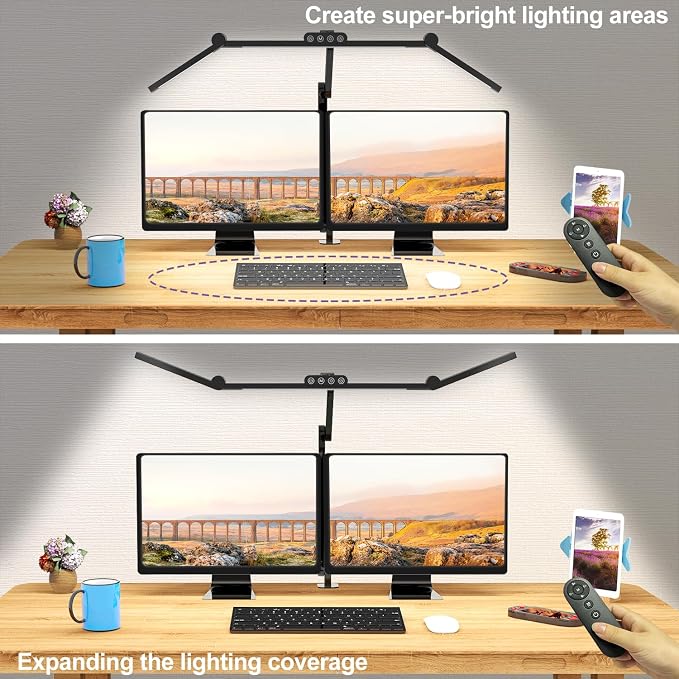 Desk Lamp with Clamp, Architect Led Desk Lamp for Home Office with Remote Control, 24W Ultra Bright Auto Dimming Computer Light Adjustable Table Light for Working Workbench (Remote)