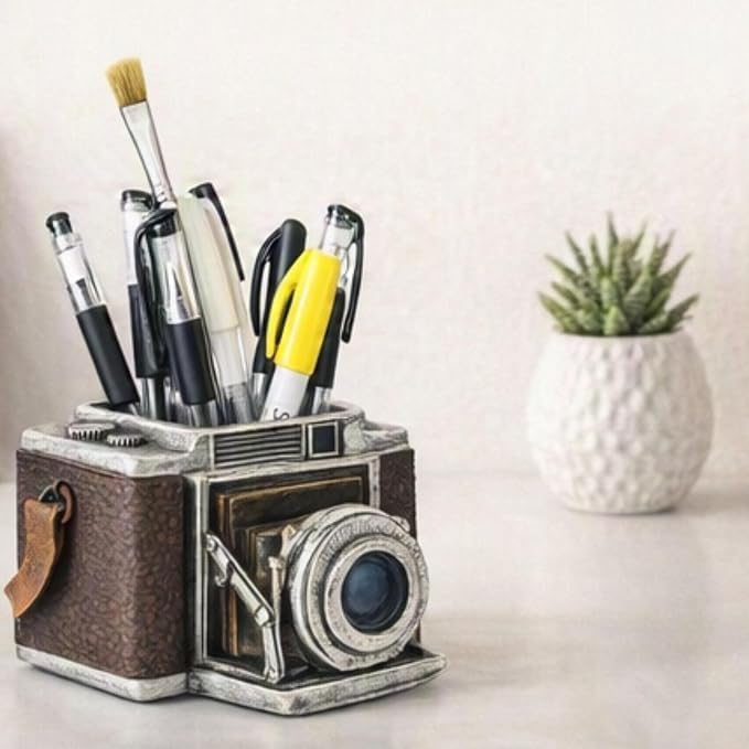 Bellaa Camera Pen Pencil Holder Vintage Retro Antique Style Shabby Chic Desk Organizer Office Farmhouse Decor Photography Gift 24094