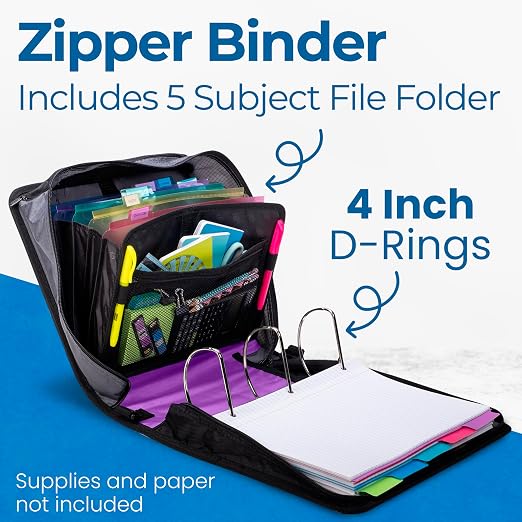 Case-it King Size 3-Ring Binder | 4-Inch Capacity | D-186 Purple | Mighty Zip Tab, Fits 11 x 8.5-Inch Paper, School & Office
