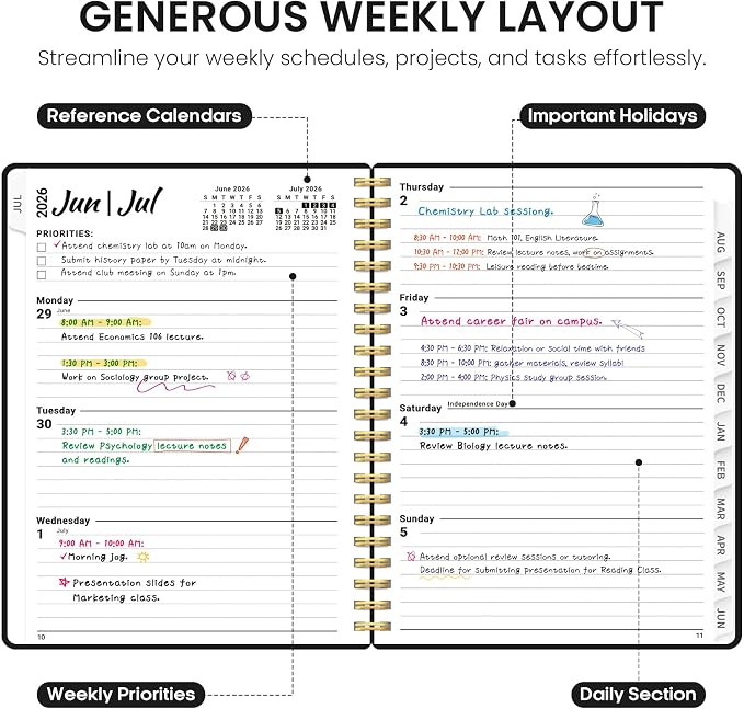 Taja Planner 2026-2027, 8.5" x 11" Calendar Planner, Jul 2026-Jun 2027 | Letter Hardcover Weekly & Monthly Academic Year Planner, Large Planning Agenda With Tabs, School & Office Supplies, Black
