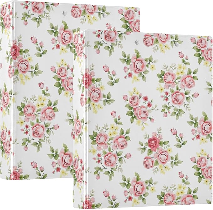 3 Ring Binder, Pink Rose Flower Floral File Folder Holds 200 Sheets File Storage for Women Men School Office Supplie