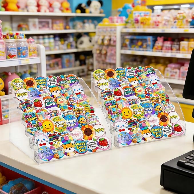 2 Pack 7 Tier Transparent Acrylic Button Pins Organizer Stand Versatile Clear Acrylic Large Capacity Storage Organizer Tray Display Box for Button Pins Badges Glasses Makeup Nail Polish Graded Cards
