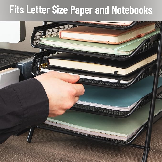 Mind Reader 6-Tier Paper Tray, Desktop Organizer, File Storage, Office, Metal Mesh, Black