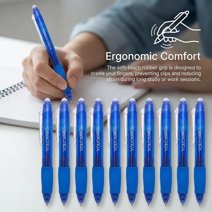 Volcanics Retractable Clicker Erasable Gel Pens, Blue Ink, 0.7mm, 36 Pack