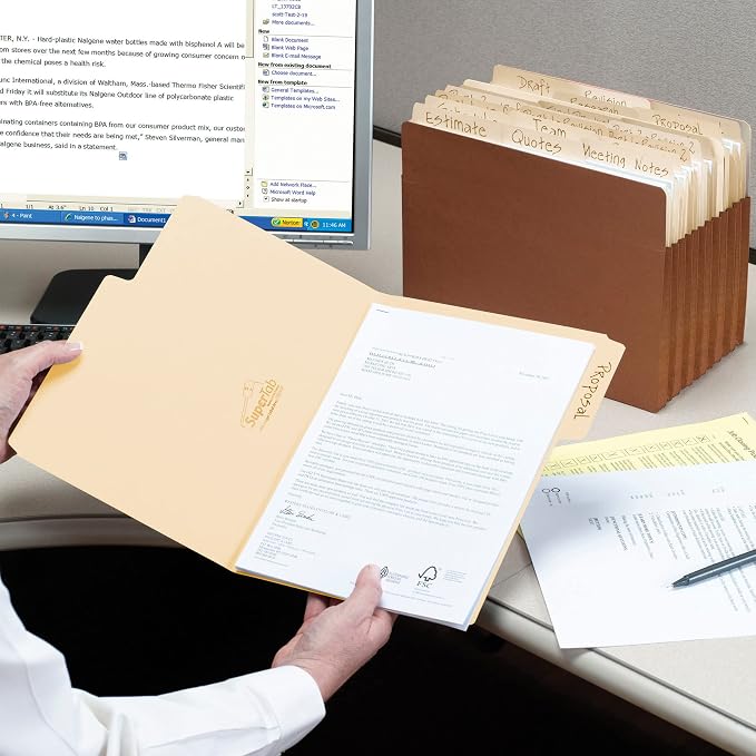 Smead SuperTab File Folder, Oversized 1/3-Cut Tab, Letter Size, Manila, 100 Per Box (10301) (Pack of 2)