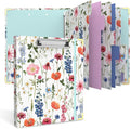 3 Ring Binder 1 Inch Round Ring Binder with 6 Tab Dividers，2 Interior Pockets，Cute Binder Clipboard with Storage, for School Office, Portfolio(Wild Flowers)