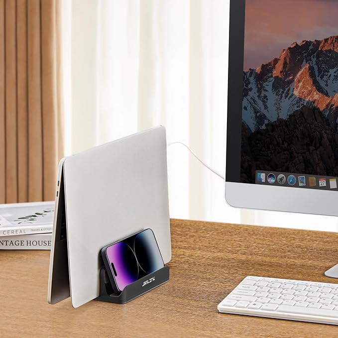 JARLINK 4-in-1 Adjustable Vertical Laptop Stand, Aluminum Holder, Black | Space-Saving Aluminum Laptop Holder, Compatible with All MacBook, Surface, Chromebook, Phone, and Gaming Laptops.