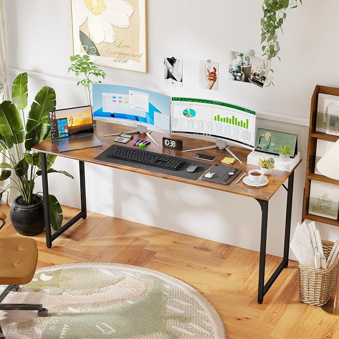 PayLessHere | 63 Inch Computer Desk | Vintage | Office Desk with Metal Frame, Adjustable Feet | Water-Resistant, Scratchproof Surface | Sturdy Writing Table for Home Office or Study | Pack of 1
