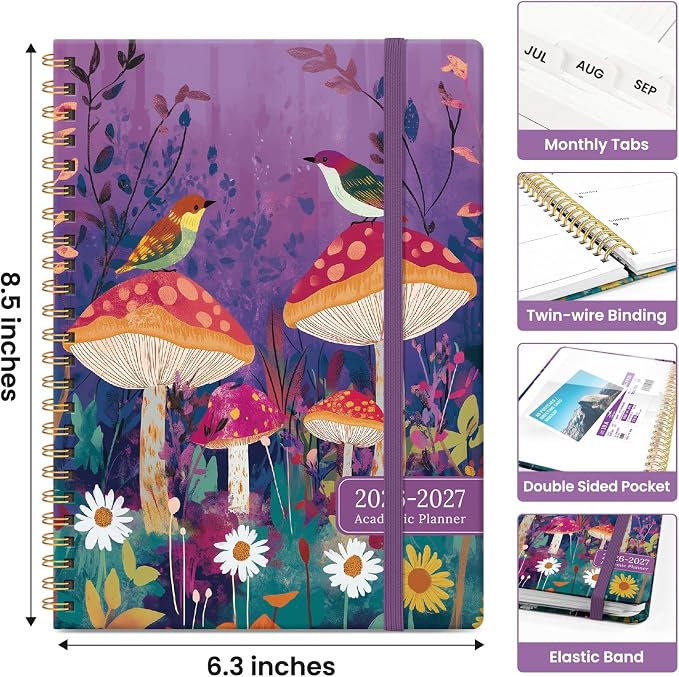 Taja Planner 2026-2027, Jul 2026-Jun 2027 Monthly & Weekly Calendar Planner | 6.3" x 8.5", Hardcover Academic Calendar, Teacher Student Agenda Book with Tabs, School Office Supplies, Fable Grove