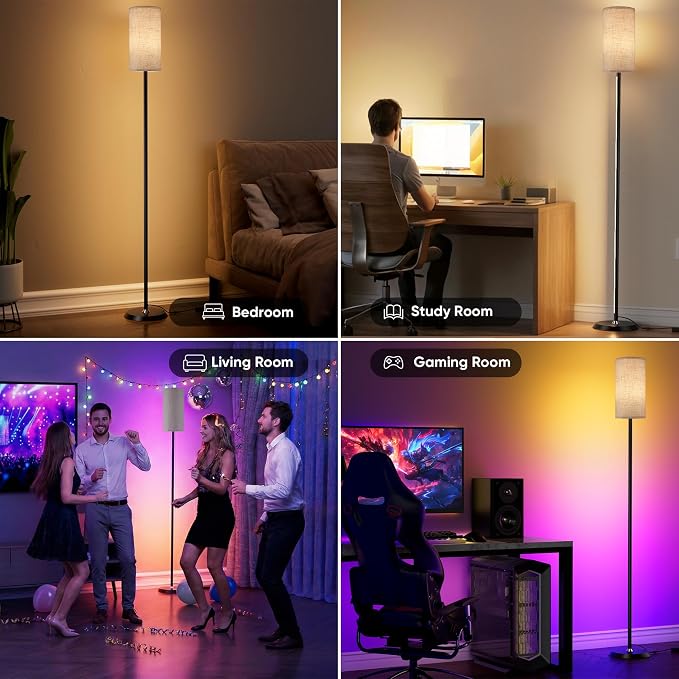 RGBIC Floor Lamp, 1000 Lumen Smart Modern Floor Lamp with 16 Million DIY Colors & Dual Light, LED Corner Standing Lamp Featuring Music Sync, App/Remote Control for Living Room, Bedroom
