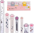 8 Pcs Cute Cat Paw Stationery Set Kawaii School Supplies Including Pencil Sharpener Retractable Eraser Correction Tape Sticky Notes Ruler Mini Scissors Utility Knife for Cat Lovers Students (White)