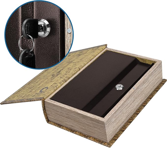 Barska Antique Map Book Safe with Key Lock – Hidden Diversion Lock Box with Magnetic Closure – Concealed Steel Compartment for Cash, Jewelry, Valuables – Home or Office Security Hidden Book Safe