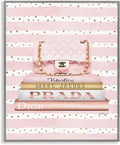 Stupell Industries 'Pink Purse Bookstack Over Stripes', Framed Giclee Art, Gray, 16 x 20 Inches, Easy to Hang and Sturdy, Made in USA, by Amanda Greenwood