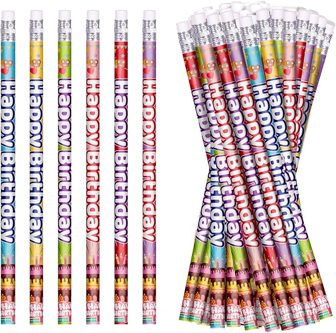Happy Birthday Pencils Colorful Birthday Pencil for Students Birthday Pencil for Teacher Classroom Birthday Party Supplies, 6 Style (24)