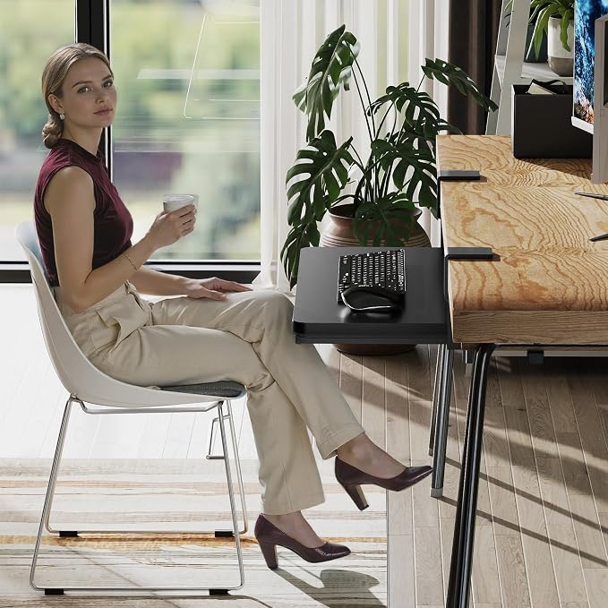 ETHU Keyboard Tray Under Desk, 19.7" X 11.81" Small Size Keyboard Drawer with C Clamp-on Mount Easy to Install, Computer Keyboard Stand Slide Pull Out, Ergonomic Keyboard Tray for Home & Office, Black