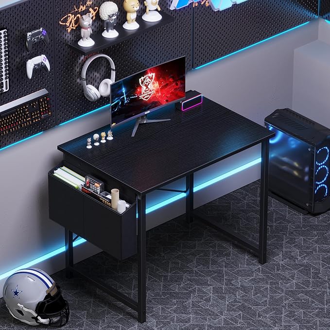 OLIXIS Small Computer Desk, 31 Inch Gaming Desks for Home Office | Writing Study Craft Work Table, Computer Workstation for Bedroom Small Spaces with Storage Bag, Black
