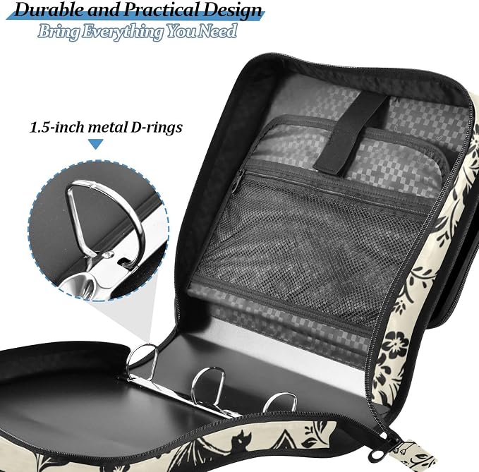 Goth Bat Flowers Binder Bag 3 Ring Zipper with Handle Shoulder Strap | for School Work Office Organizer Storage Case