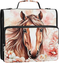 Brown Horse Watercolor Flower 3 Ring Binder Bag 1.5 inch Binder Organizer with Zipper Shoulder Strap 500 Sheet Documents Storage for School Office