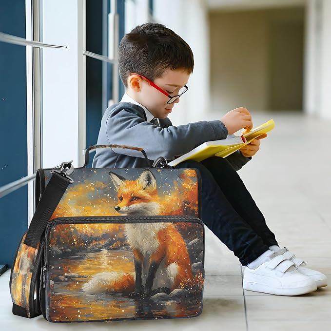 3 Ring Zipper Binder with Shoulder Strap Funny Magic Fox 2 Inch Zippered Binder Bag 500 Sheet Capacity Multi Pockets for School Supplies