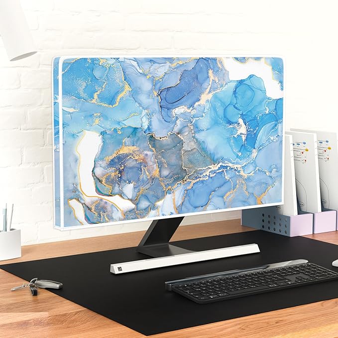Baocicco Baby Blue Gold Marble Waterproof Screen TV Cover 37, 38, 39 Inch Modern Television Accessories TV LCD Fashion Weatherproof Screen TV Decorations for Tablet LED LCD OLED TVs