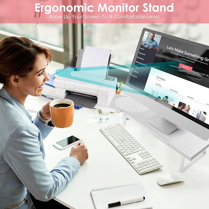 Across-Star Dual-Monitor Stand for Desk - Large Adjustable Length and Angle Riser for 2 Monitors, Double Computer Desktop Organizer, Shelf for TV, Laptop, Printer