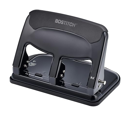 Bostitch Office EZ Squeeze Heavy Duty 3-Hole Punch for Home Office & School, 40-Sheet Capacity, One-Touch Reduced Force, Sleek Black Design