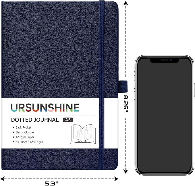 Dotted Journal/Notebook - Dot Grid Hard Cover Notebook, 5.3'' x 8.26''