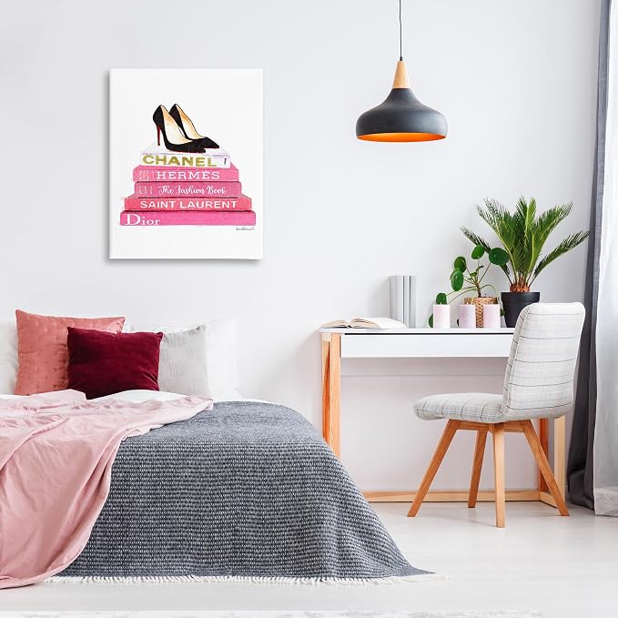 Glam Pink Fashion Books Pump Heels, 30 x 40 Inch Canvas Wall Art | Stupell Industries · By Amanda Greenwood · Ready to hang · Fashion still life charm · Made in USA