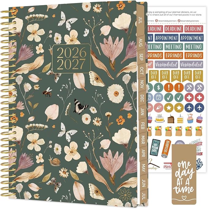 bloom daily planners 2026-2027 Planner - Academic Year (July 2026 - July 2027) Monthly & Weekly Soft Cover Planner for Women - 13 Month Calendar Agenda Book with Stickers - 5.5" x 8.25" - Butterfly Garden
