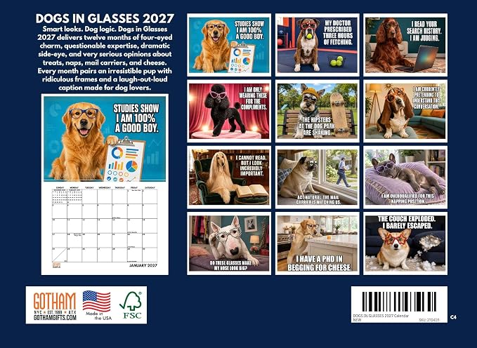 Dogs In Glasses Calendar 2027 Cute Animal Optometrist Eye Doctor Gift Opthalmologist