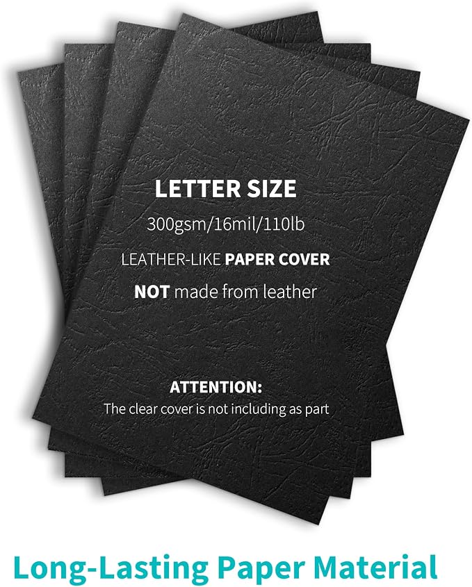 Binditek 16 Mil Grain-Texture Paper Binding Covers, 8.5x11", Black, 25 Pack | Paper Binding Covers, 8.5" x 11" Letter Size, 3000 GSM, 110 lb, Square Corners, Unpunched, for Business, School Projects