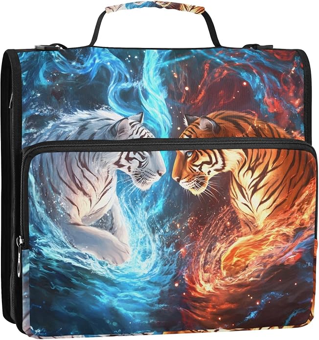 3 Ring Zipper Binder With Shoulder Strap Documents Storage Organizer Green Fire Dragon